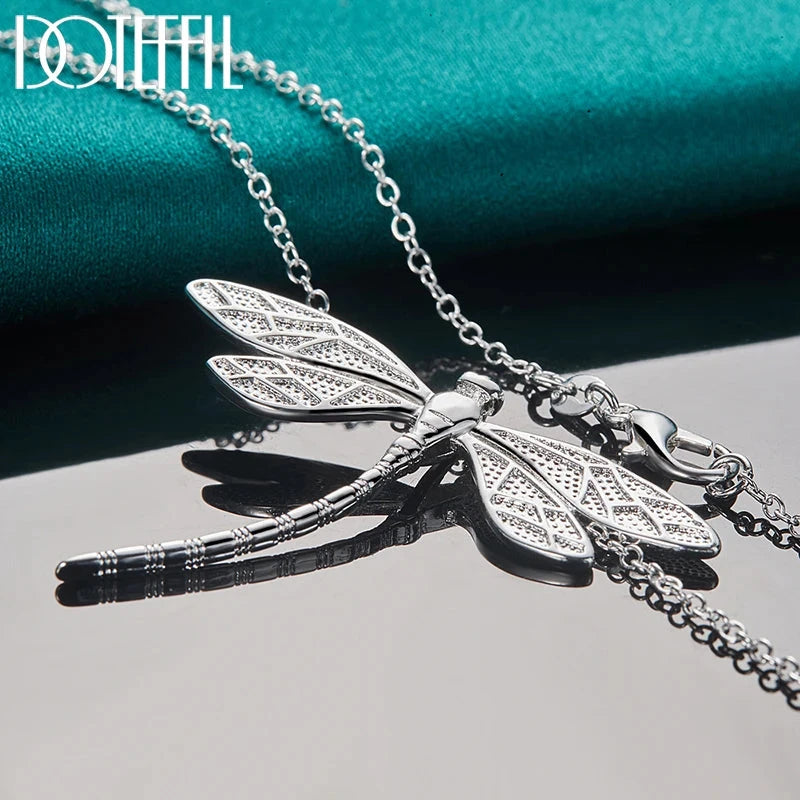DOTEFFIL 925 Sterling Silver 40-75cm Chain Big Dragonfly Pendant Necklace For Women Wedding Engagement Party Fashion Jewelry Good Vibrations