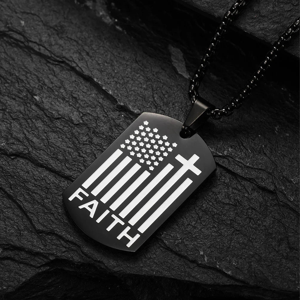Bible Cross Necklace Dog Tag Pendant Inspiring Strengthening Courage Scripture Necklaces for Men Religious Jewelry Good Vibrations