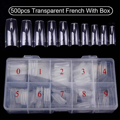 Nail Capsules 500pcs/Box Artificial Nail Tips Full Cover Nails Tips Acrylic Transparent Nail Capsules French Manicure False Nail Good Vibrations