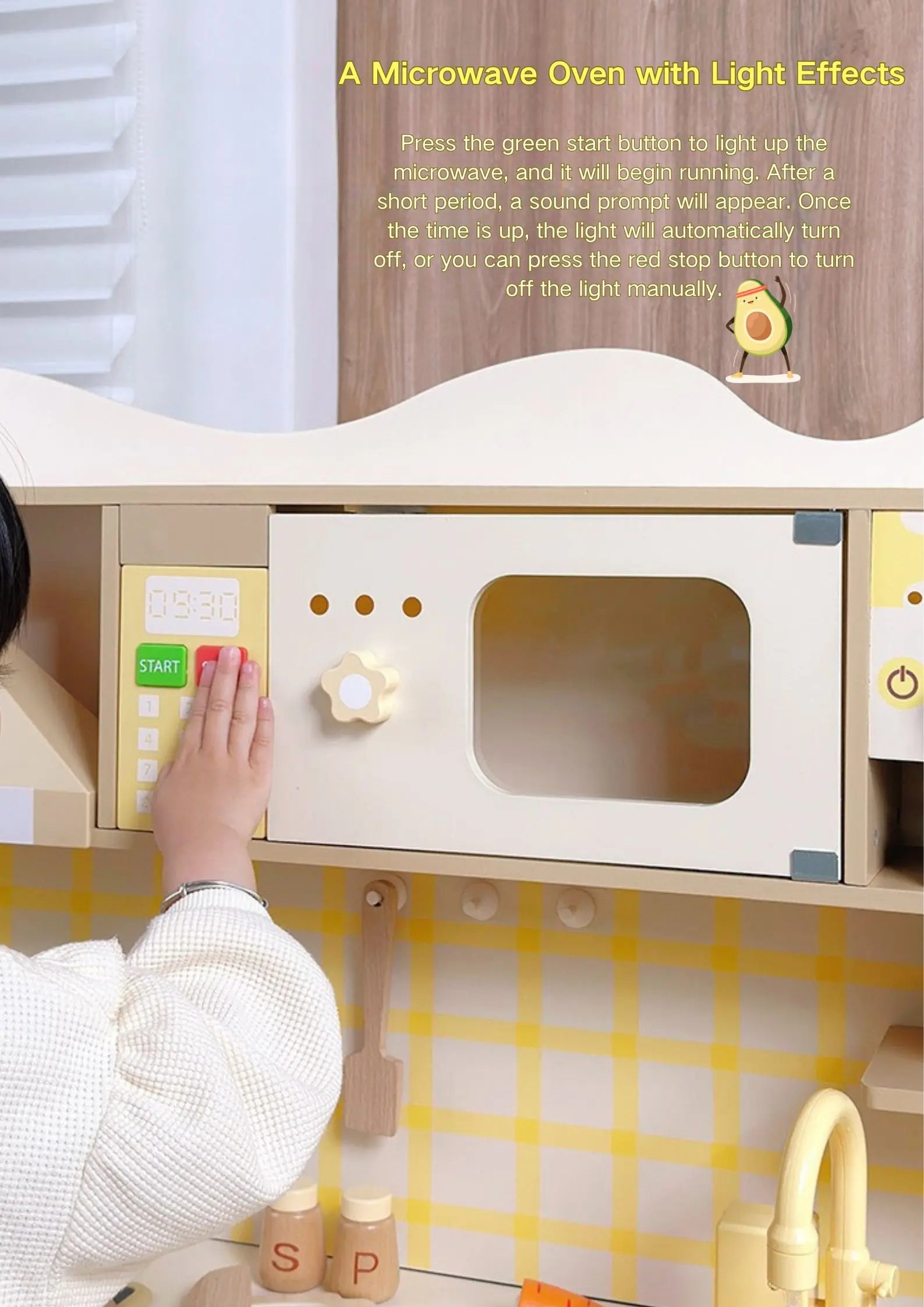 Large Wooden Kitchen Yellow Kitchen Kitchen with Music Function Playhouse Toys Children's Birthday Gift Good Vibrations