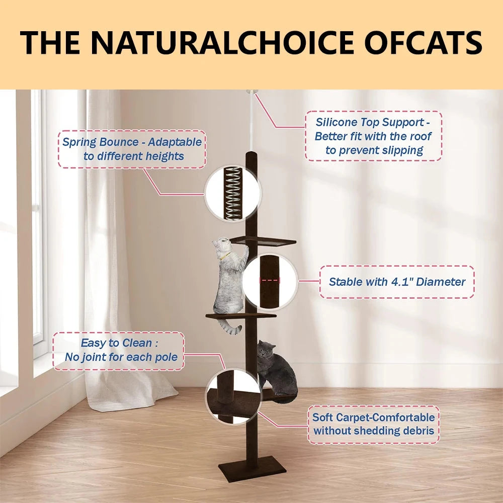 Dark Brown Tall Cat Tree Tower Handmade Classic Indoor Carpet Cat Bed with Wool and Sisal Scratching Post Pole for Kittens Good Vibrations