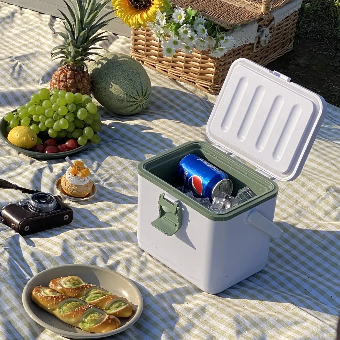 4.5L Small Plastic Ice Cooler Outdoor Camping Cooler Box for Fruit Vegetable Water Beer Cans Good Vibrations