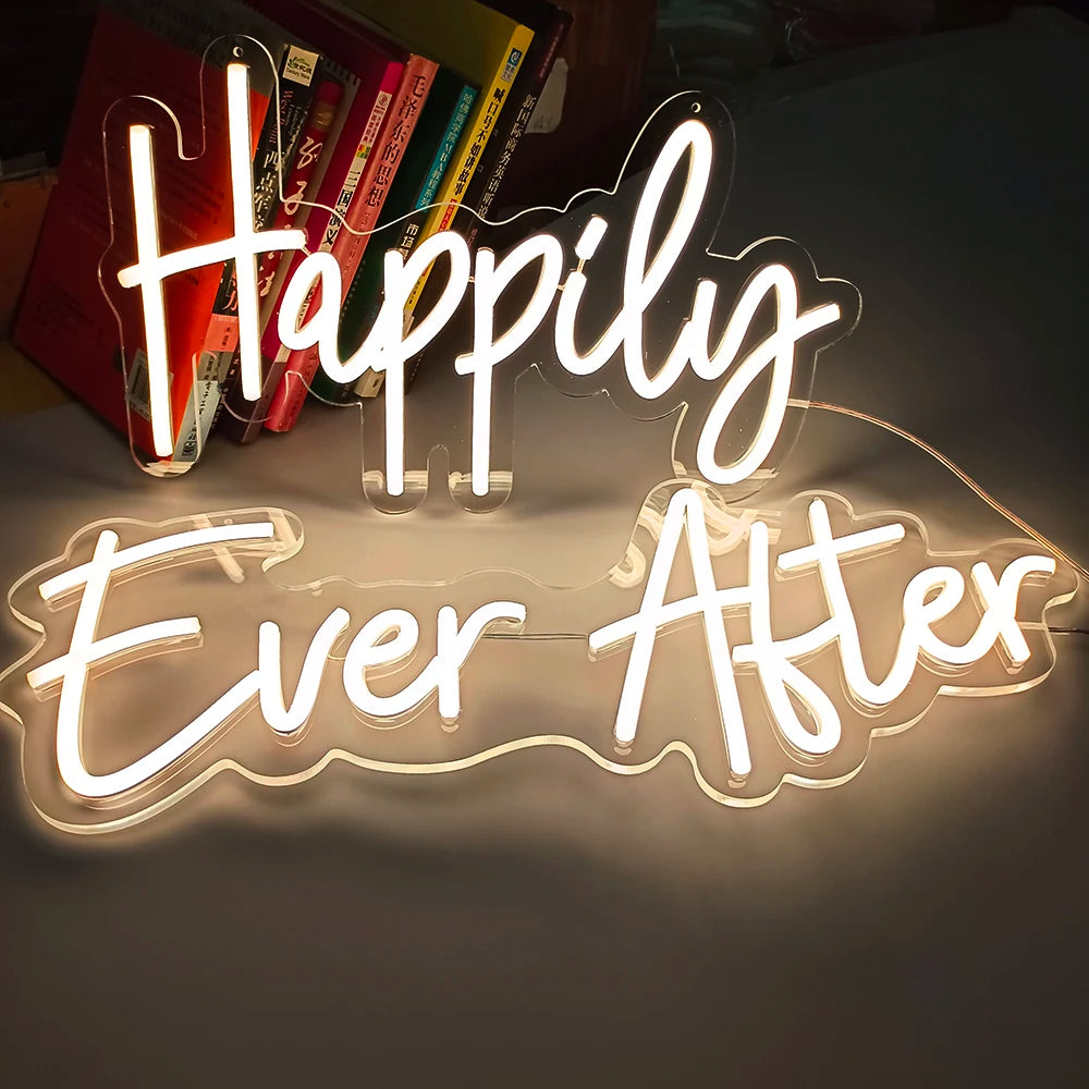 Happily Ever After Neon Sign Wedding Party Lights Event Background Decorative Lights Dimmable Good Vibrations
