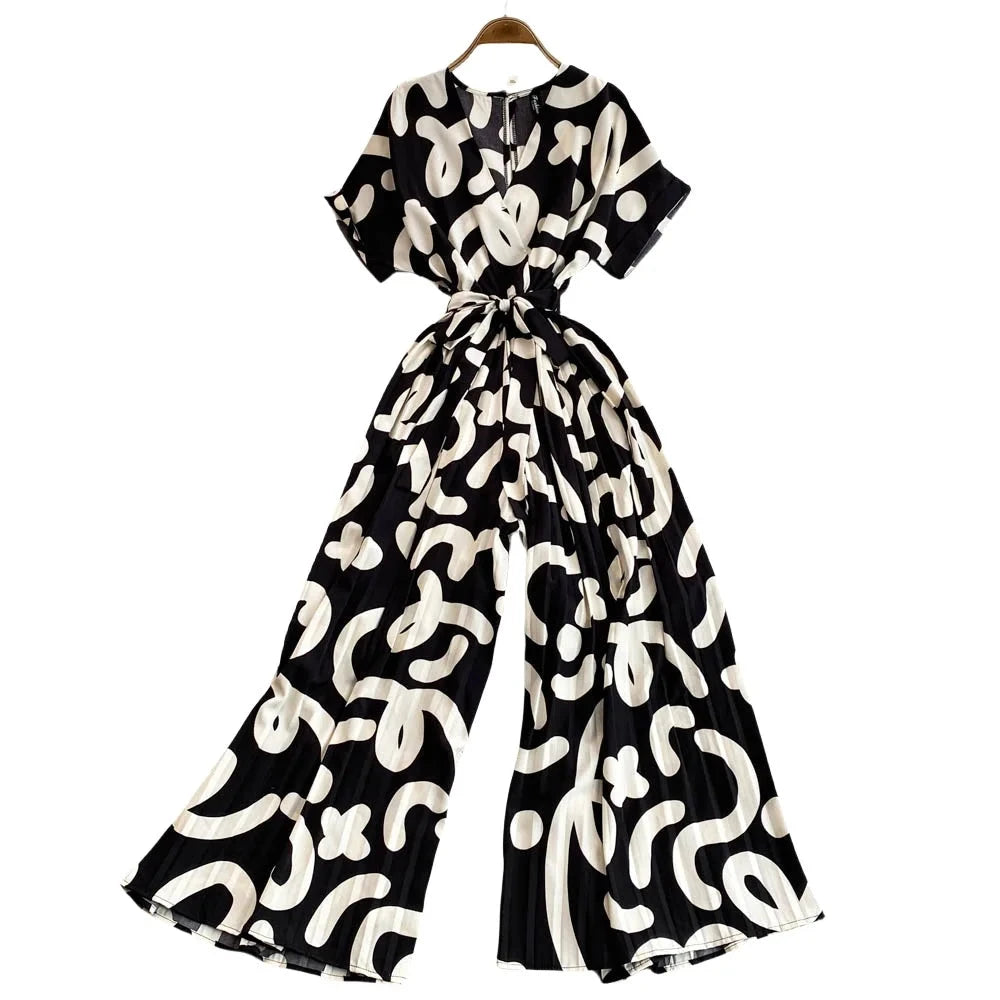 Elegant V-Neck Tunic Slim Jumpsuit For Women High Waist Printed Lace Long Jumpsuit Wholesale Good Vibrations