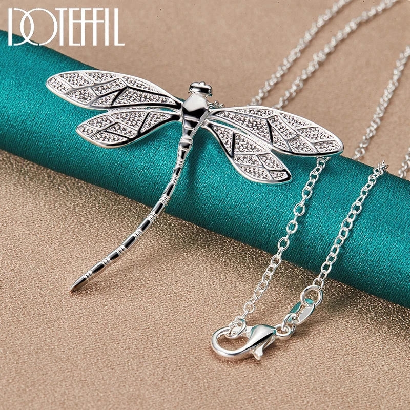 DOTEFFIL 925 Sterling Silver 40-75cm Chain Big Dragonfly Pendant Necklace For Women Wedding Engagement Party Fashion Jewelry Good Vibrations