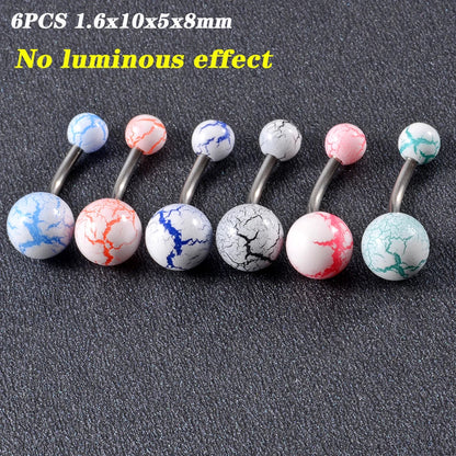 Surgical Steel Bar Tongue Rings Acrylic Glow in the dark ball Tongue Barbell Luminous Acrylic Ball Belly button Ring Piercing Good Vibrations
