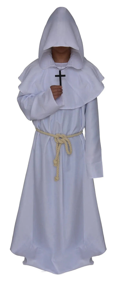 Medieval Monk Halloween Costumes Comic Con Party Cosplay Costume Hooded Robes Cloak Cape Friar Renaissance Priest for Men Good Vibrations