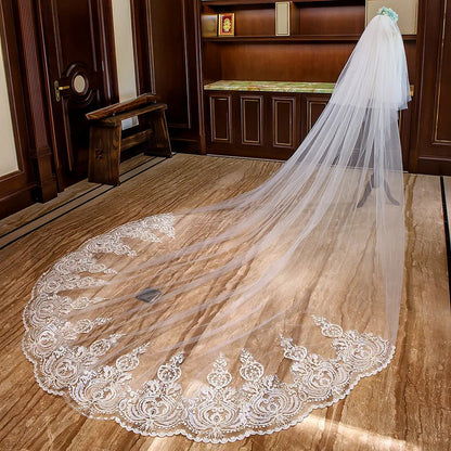 New Arrivals Appliques Lace Veil New Bride Wedding Dress Accessories 3 Meters Long Trailing Soft Veil Good Vibrations