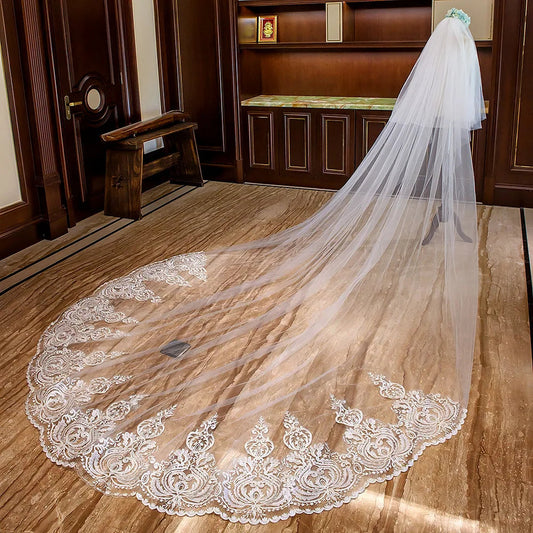New Arrivals Appliques Lace Veil New Bride Wedding Dress Accessories 3 Meters Long Trailing Soft Veil Good Vibrations