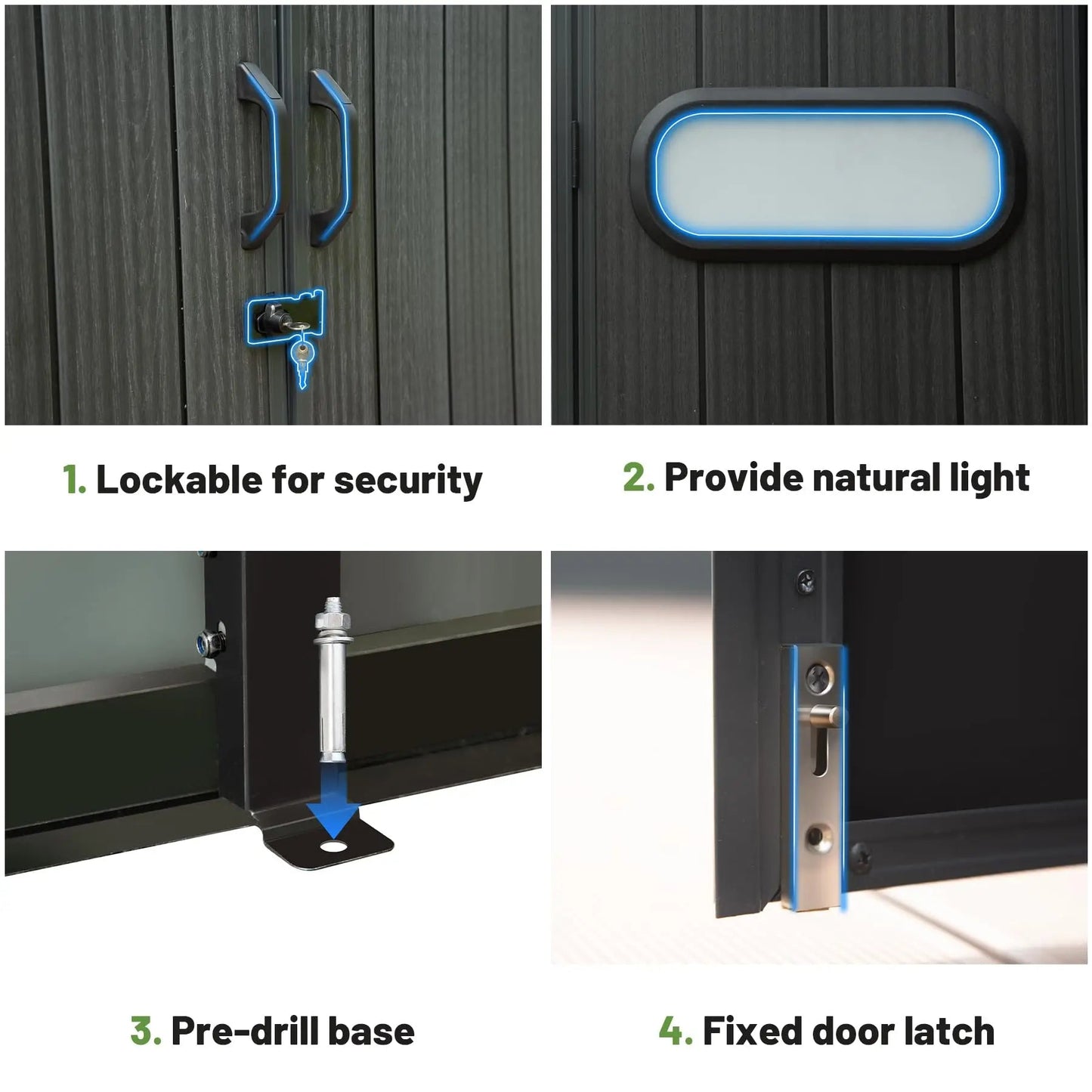 6X6 FT Durable Outdoor Resin Storage Shed with Lockable Door Windows Vents Waterproof Plastic Garden Tool Shed Good Vibrations