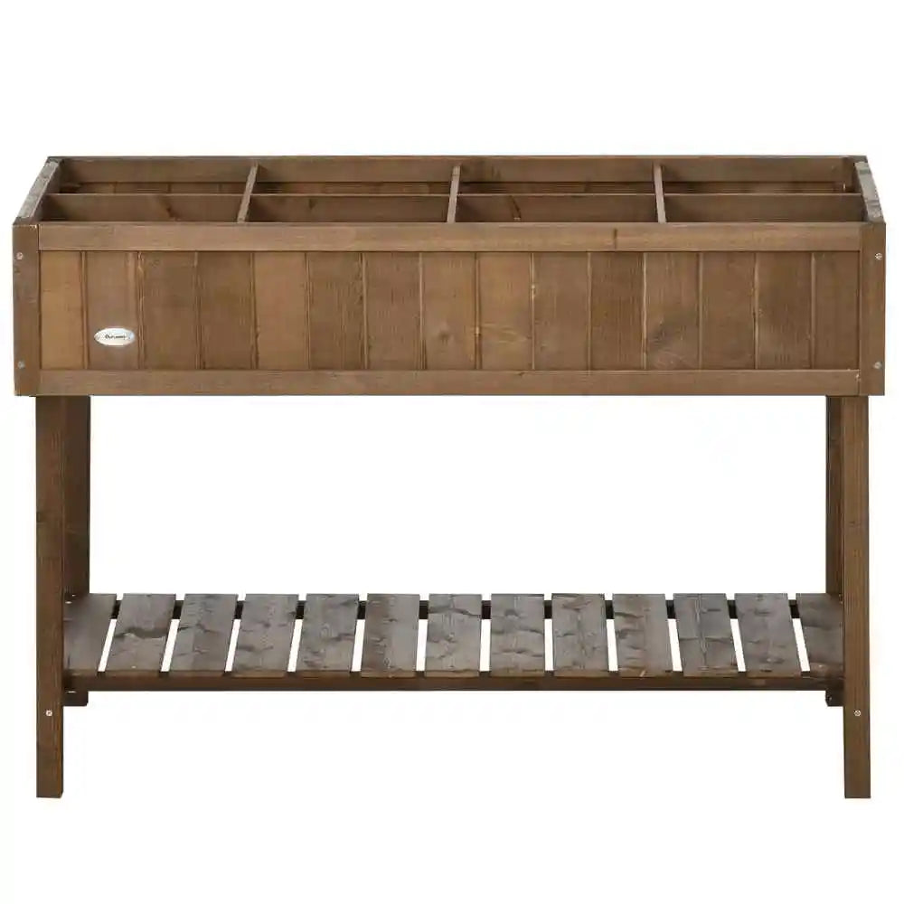 43x18x30in Raised Garden Bed with 8 Pockets and Shelf, Wooden Elevated Planter Box with Legs to Grow Herbs Flowers, Dark Brown Good Vibrations