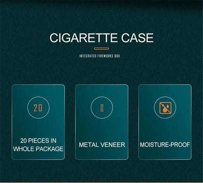 Portable cigarette case with 20-piece capacity, metal veneer, and moisture-proof design.