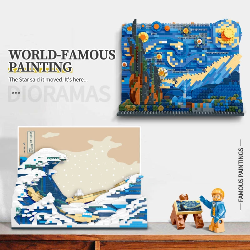 New Arrival Van Gogh's Starry Night 3D Painting Micro Blocks Montessori Toy Kids Artwork Frame for Home Decor Good Vibrations