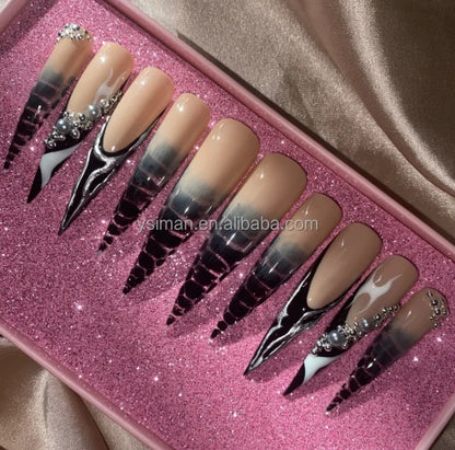 High Quality Multiply Designs 3D Handmade Customize Salon Press on Nails Acrylic Materials Set Good Vibrations