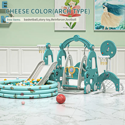 6 in 1 Indoor Playground Set for Children HDPE/PE Swing and Slide Toys Baby Playhouse with Indoor Slide and Swing Features Good Vibrations