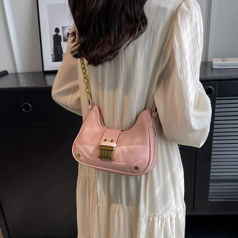 Saddle Small Crossbody Bags for Women 2023 Trend Designer PU Leather Shoulder Bag Ladies Chain Handbags and Purses Good Vibrations