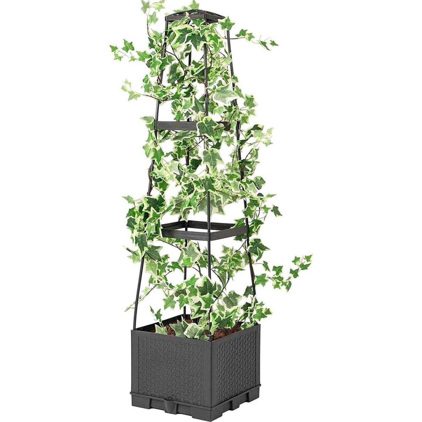 Raised Garden Bed Planter Box with Trellis, Tomato Planters for Climbing Plants Vegetable Vine Flowers Outdoor Patio Good Vibrations
