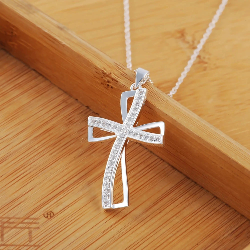 925 Sterling Silver Zircon Cross Pendant Necklaces For Women Charm Fashion Party Luxury Jewelry Accessories Jewellery Good Vibrations