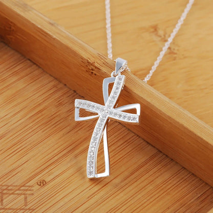 925 Sterling Silver Zircon Cross Pendant Necklaces For Women Charm Fashion Party Luxury Jewelry Accessories Jewellery Good Vibrations