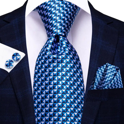 Jacquard Peacock Blue Novelty Design Wedding Tie For Men Hanky Cufflinks Gift Mens Necktie Set Business Party Dropshipping Good Vibrations