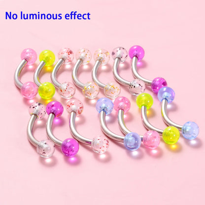 Surgical Steel Bar Tongue Rings Acrylic Glow in the dark ball Tongue Barbell Luminous Acrylic Ball Belly button Ring Piercing Good Vibrations