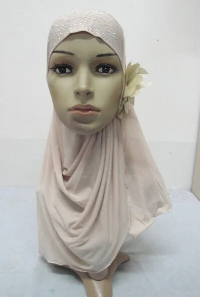 Single-piece Malay Veil Set Hijab Scarf Muslim Womens With Flower Ironed and Diamond Good Vibrations