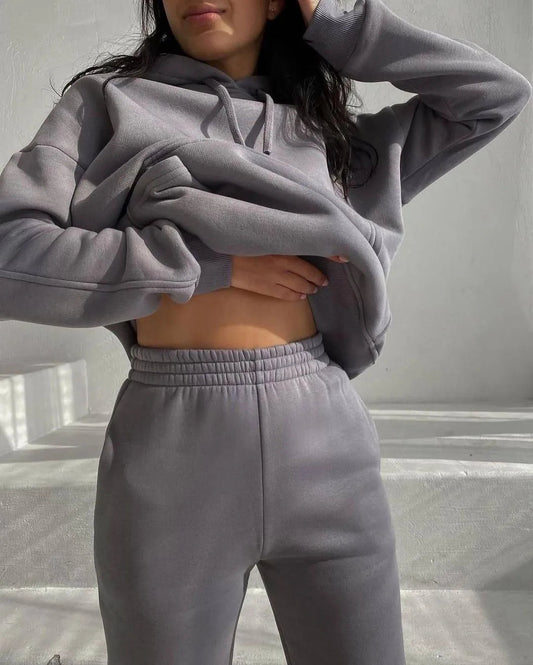 Liu Ming Custom Logo Wholesale Fashion Women Outfits Long Sleeve Hooded Loose Tracksuit Sweatshirt and Pants Set Good Vibrations