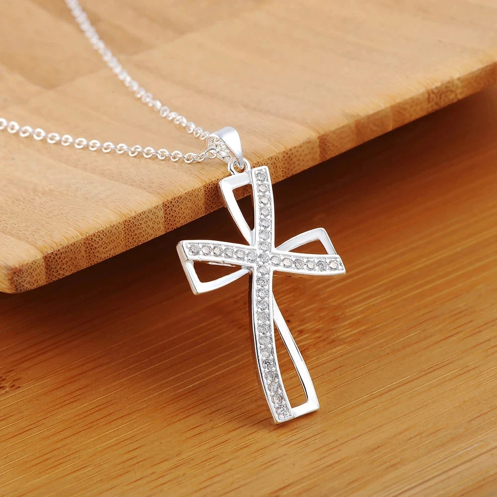 925 Sterling Silver Zircon Cross Pendant Necklaces For Women Charm Fashion Party Luxury Jewelry Accessories Jewellery Good Vibrations