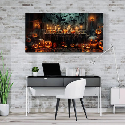 Spooky Halloween Scene Canvas Wall Art: Pumpkins, Bats & Candles Ideal Seasonal Spooky Decor Perfect for Halloween Home Decor Good Vibrations