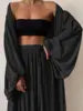 Lazy Style Women Set Solid Shirt Wipe Chest Wide Leg Pants Elegant Women Pants Set Woman Clothes Outfits Good Vibrations