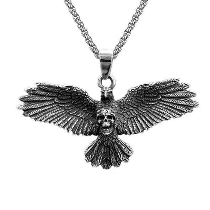 Retro Gothic Skull Face Eagle Pendant Stainless Steel Chain Necklaces Men's Hip-hop Jewelry