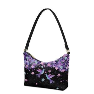 Nice Purple Flowers Birds Print Women's Single Shoulder Bag Fashionable Underarm Design Zip Portable All-Match Mother's Day Gift Good Vibrations