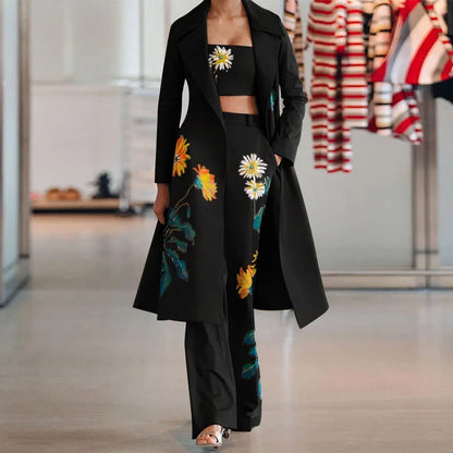 3 Piece Set Women Suit Coat And Wide Led Pants Sets Elegant Long Sleeve Lapel Coat Strapless Top Trousers Sets Femme Outfits Set Good Vibrations