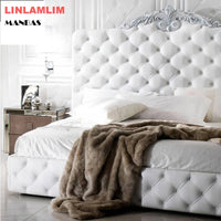 rectangle bed frame camas кровать двуспальная cama Genuine Leather BED سرير lit camara beds solid wooden carved leather buttons Good Vibrations