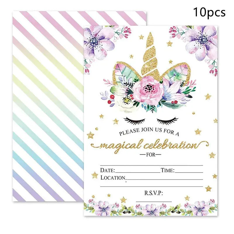 Birthday Party Decoration Invitation Card Magic Unicorn Petal Star Envelope Card Girl Unicorn Theme Party Invitation Good Vibrations