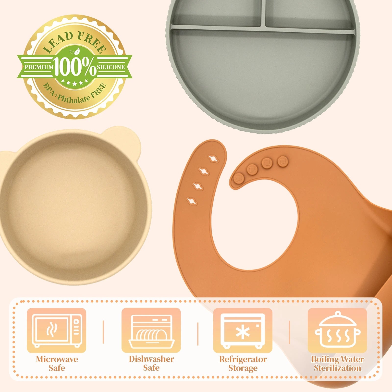 Custom Wholesale Supplies Nursing Weaning Products Silicone Baby Feeding Set Silicone Plate Bowl Spoon Tableware Good Vibrations