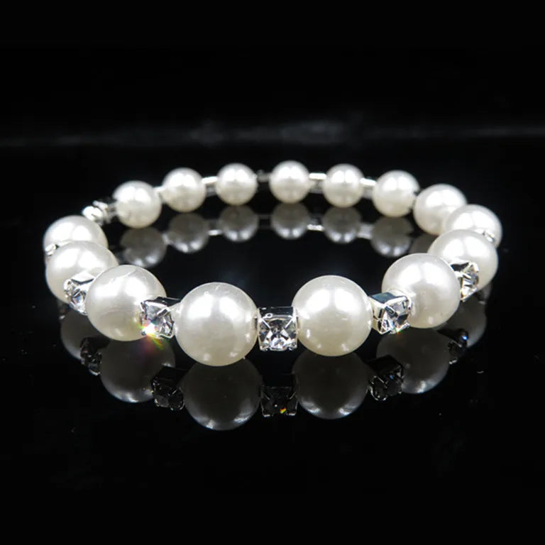 Wedding Bridal Jewelry Set String of Pearls Prom Silver Color Crystal Bracelet Necklace Earrings for Women jewellery sets Good Vibrations Adult Super Store