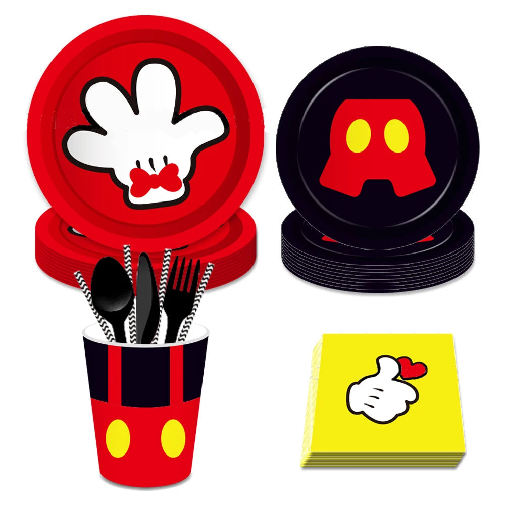Mickey Mouse Theme Disposable Tableware Cups Plate Baby Children Birthday Party Supplies Boy Family Good Friend Party Decoration Good Vibrations
