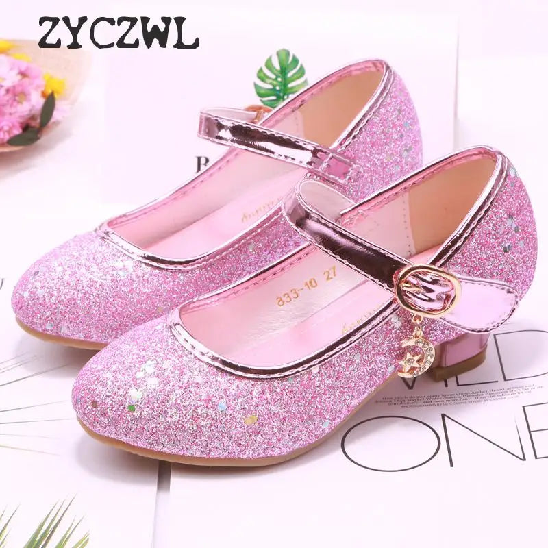 Children Princess Shoes student dance shoes for Girls High Heel Sandals Dress Purple Kids Leather Glitter Crystal Shoes Banquet Good Vibrations