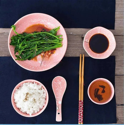 6-Piece Set Japanese Rice Bowl Dishes, Chopsticks, Spoon Ceramic Tableware Household Single Food Good Vibrations