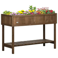 43x18x30in Raised Garden Bed with 8 Pockets and Shelf, Wooden Elevated Planter Box with Legs to Grow Herbs Flowers, Dark Brown Good Vibrations