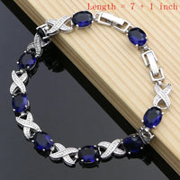 925 Silver Jewelry Sets Square Blue Sapphire Costume for Women Hoop Earrings Rings Bracelet Necklace Set Dropshipping Good Vibrations