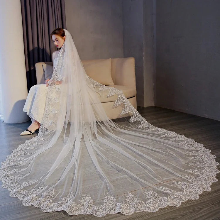 High Quality Latest Long Tulle Wedding Bridal Veil Lace Lady Wedding Veil Good Vibrations
