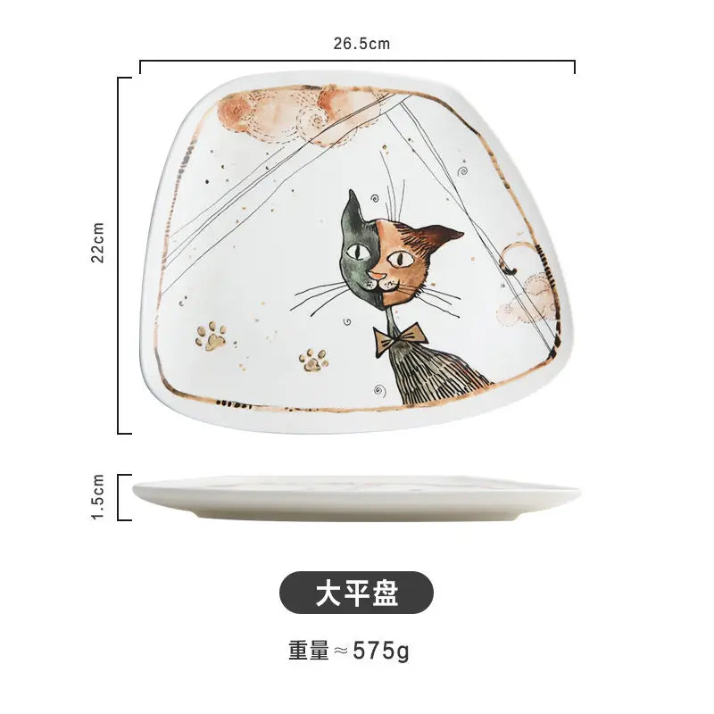 Cute Cartoon Cat Ceramic Tableware Household Soup Noodle Bowls Fruit Steak Food Plate Dishes Creative Porcelain Dinnerware Good Vibrations