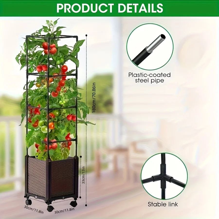 Raised Garden Bed Planter Box with Trellis,Self-Watering Tomato Cage Planters for Garden Climbing Plants Vegetable Vine Flower Good Vibrations