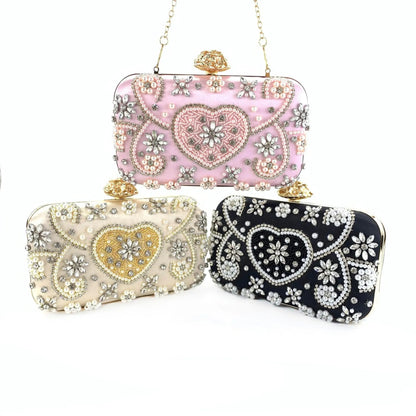 Amiqi Luxury Lady Crystal Rhinestones Hand Shoulder Bag Clutch Evening Bag Handmade Evening Dinner Bags for Women Good Vibrations