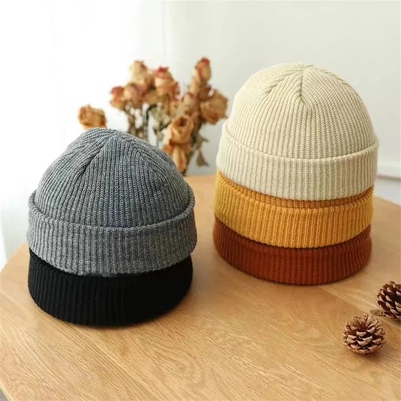 Hip Hop Beanie Knitted Hat Men Skullcap Women Winter Warm Brimless Unisex Baggy Melon Cap Cuff Docker Fisherman Beanies Hats Good Vibrations