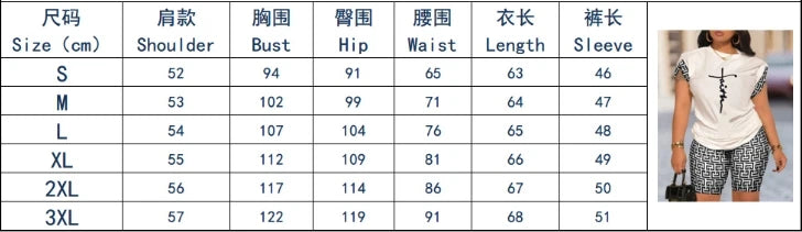 Two Piece Sets Women Outfits Summer Fashion Printed Round Neck Short Sleeved Top & Casual Skinny Shorts Set Streetwear Good Vibrations