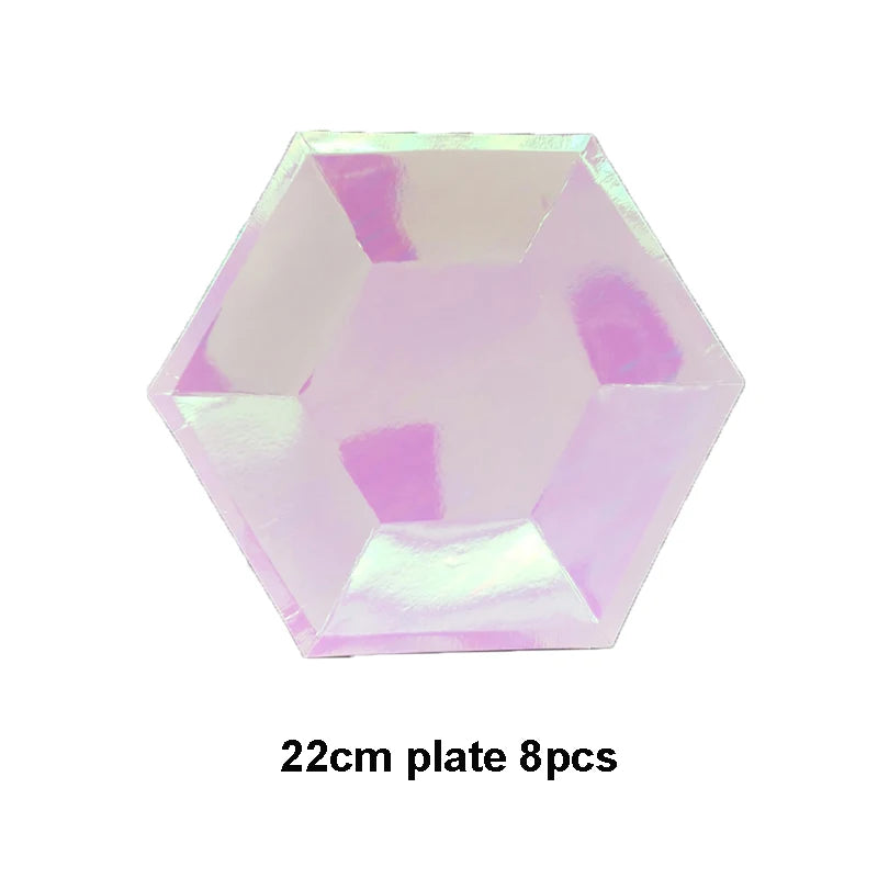 Rose Gold Disposable Tableware sets Paper Plates/cups/straws Iridescent Wedding Birthday Party Decor rainbow Dish Party Supplies Good Vibrations