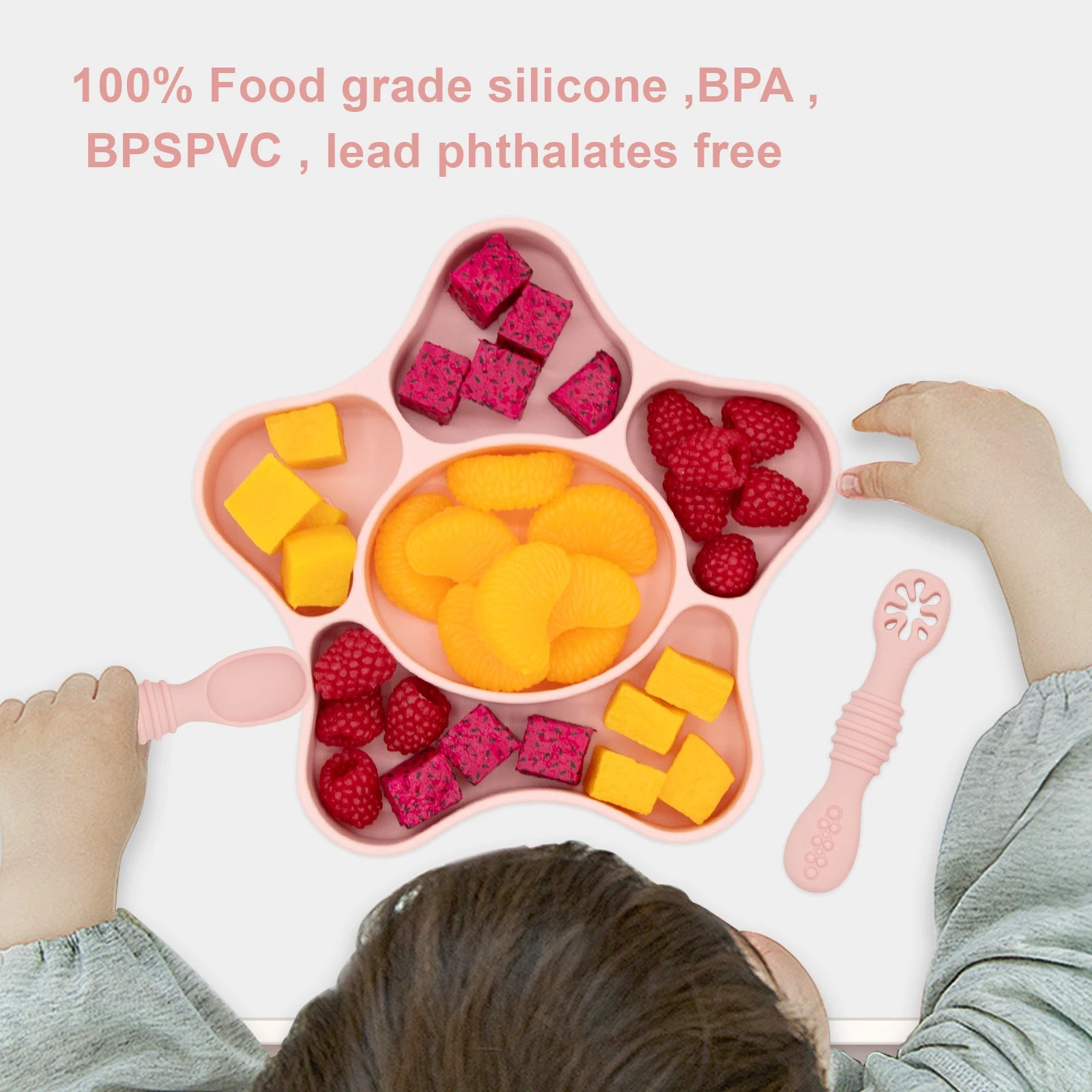 Baby Meal Plate, Baby Suction Cup Silicone Bowl, Children's Complementary Food Plate, Baby Meal Plate, Grid Plate Good Vibrations
